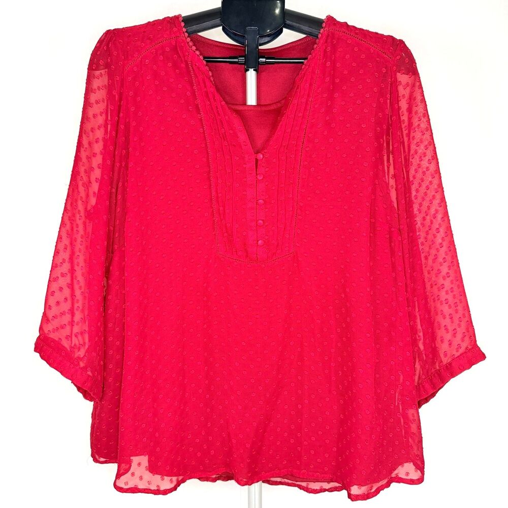 Women’s Red Swiss Dot Peasant Blouse